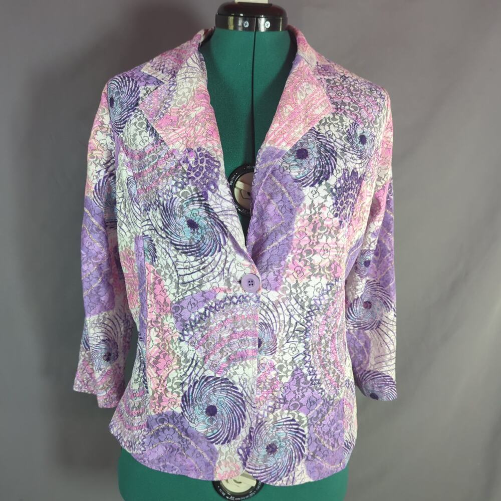 Erin London Sheer Mesh Paisley Floral Blazer Metallic Gold Boho M Wearable Art